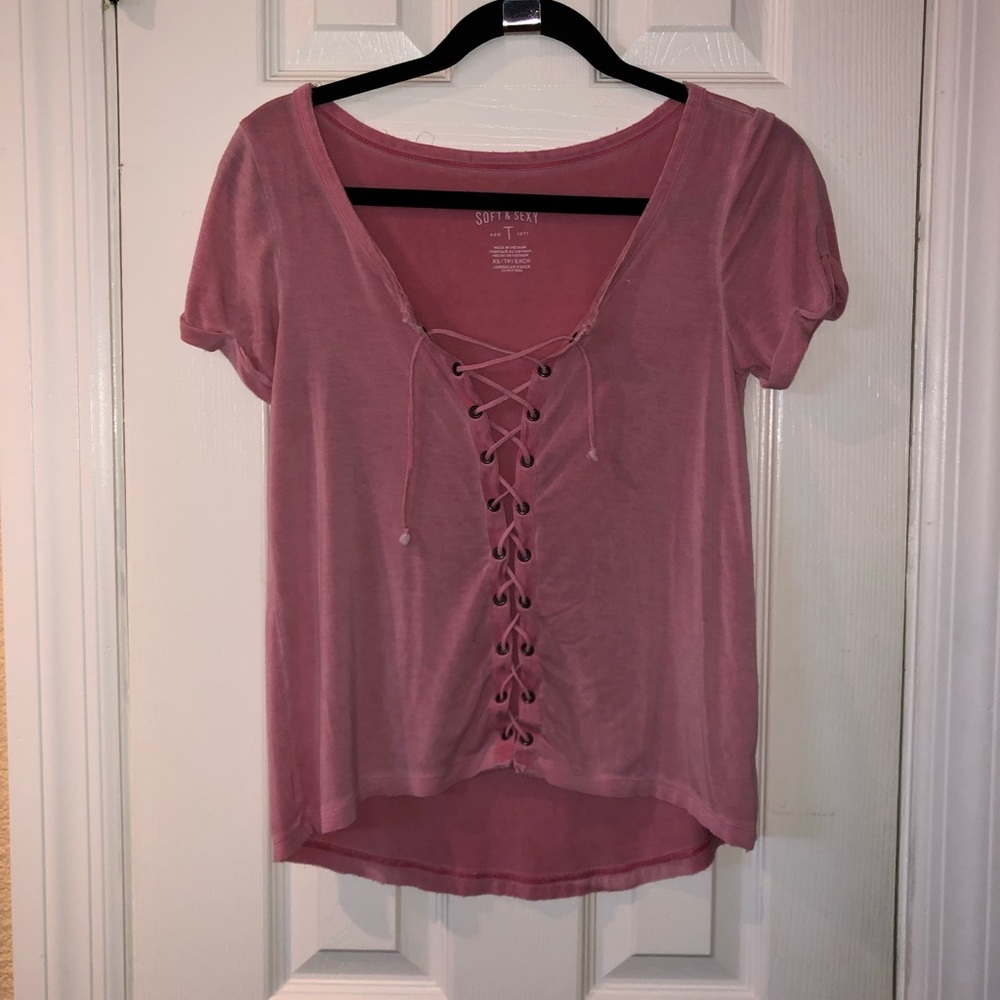 American Eagle Lace Up Tee
